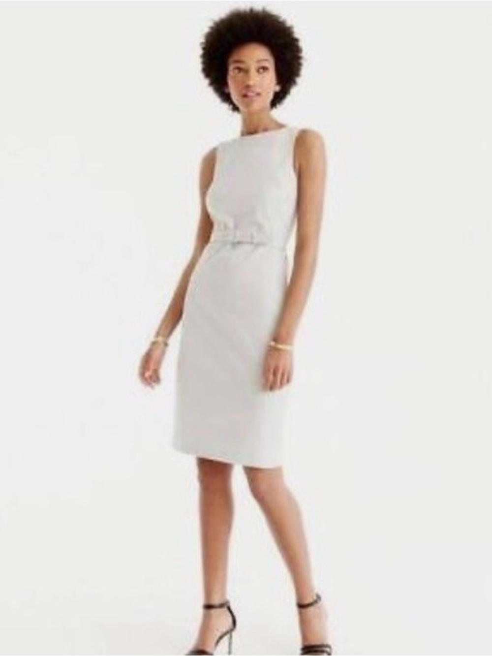 J. Crew Cream Sleeveless Belted Sheath Dress